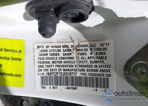 2018 Honda Civic Ex из США, поврежденный, VIN 19XFC2F72JE010717